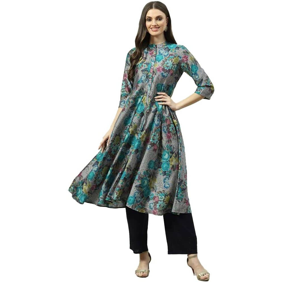BIBA Women's Printed Straight Kurta Mix and Match(Casual D1775_Black_36) - Below The Knee, Dress