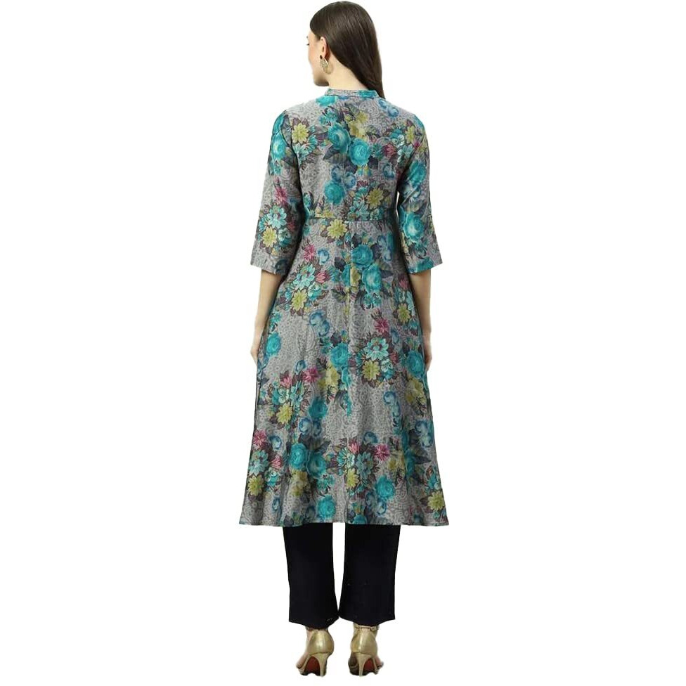 BIBA Women's Printed Straight Kurta Mix and Match(Casual D1775_Black_36) - Below The Knee, Dress