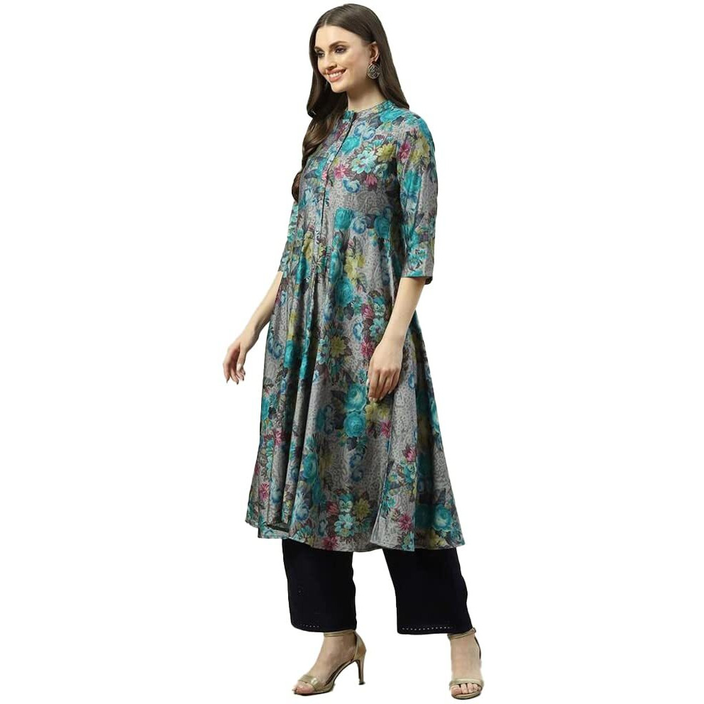 BIBA Women's Printed Straight Kurta Mix and Match(Casual D1775_Black_36) - Below The Knee, Dress