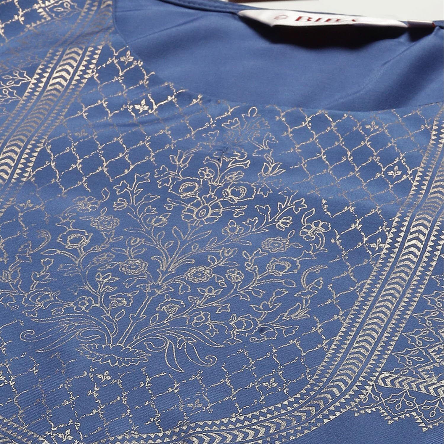 BIBA Women's Polyester Printed Narrow Salwar Kurta Dupatta (Skdassorted7666E_Blue_32)