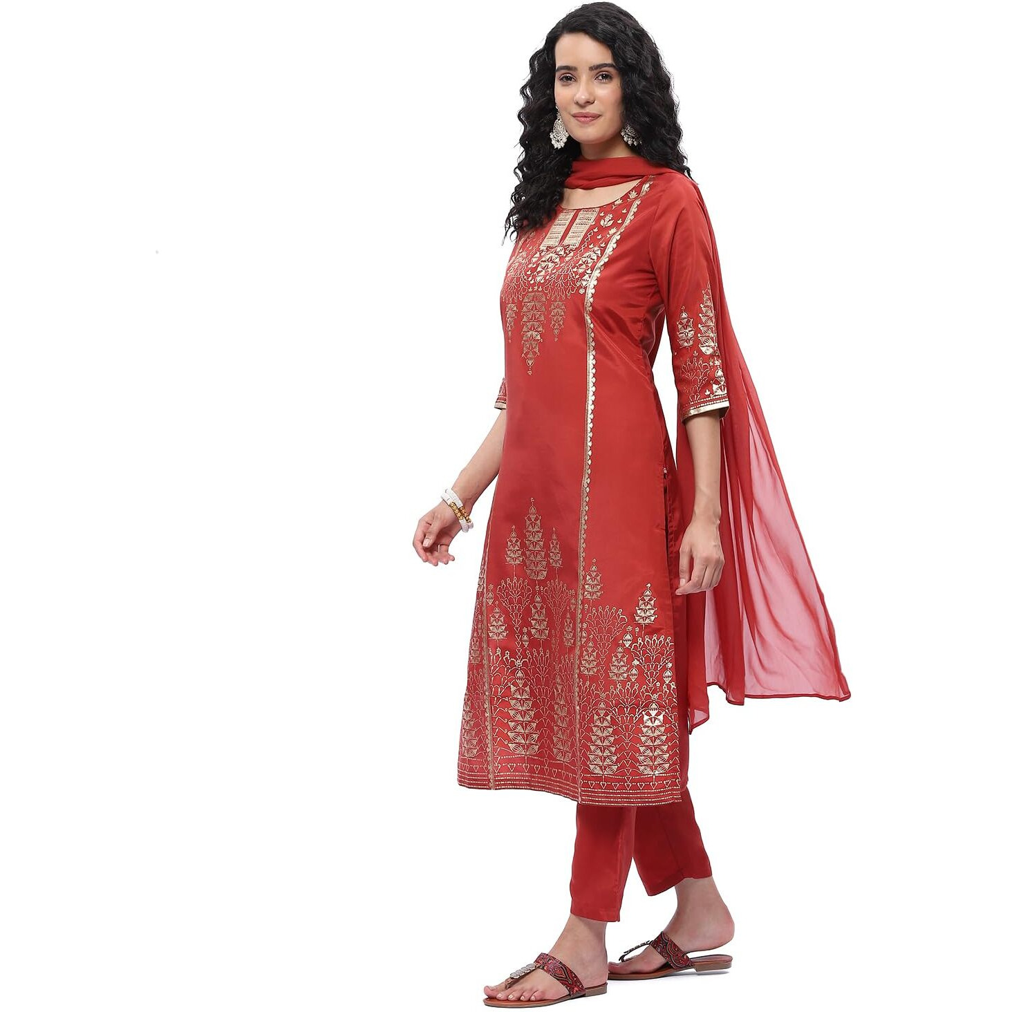 BIBA WOMEN PRINTED NARROW SALWAR KURTA DUPATTA(SKDASSORTED7025E_MAROON_32)