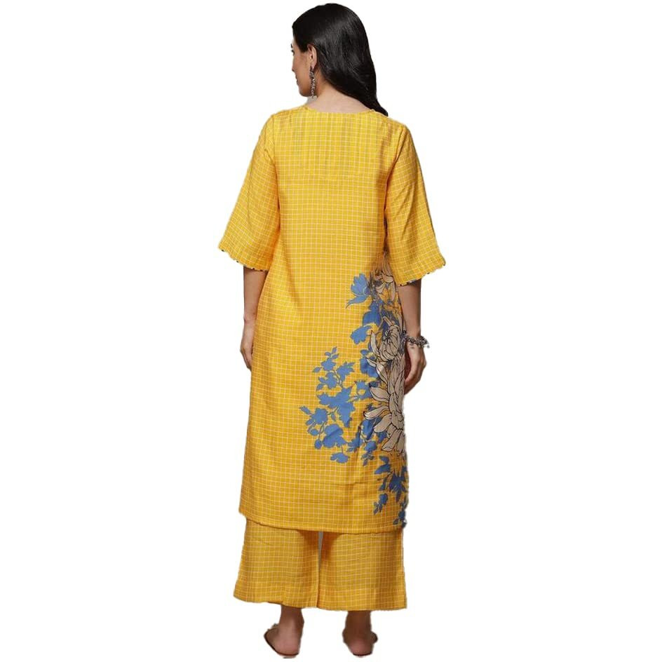 BIBA Women's Printed Relaxed Mix And Match(Soul Spa1866_Yellow_34) - Viscose, Salwar Suit Set
