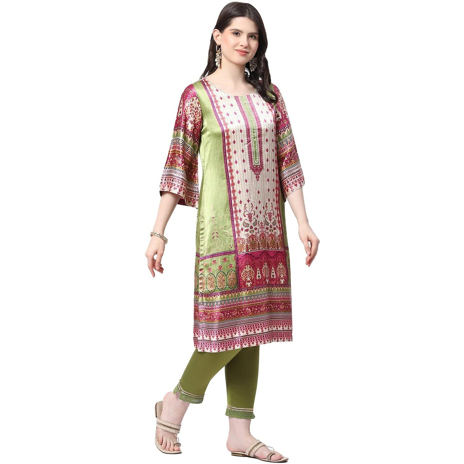 BIBA WOMEN PRINTED STRAIGHT SALWAR KURTA DUPATTA(SKDKABUL KA8241_GREEN_40)