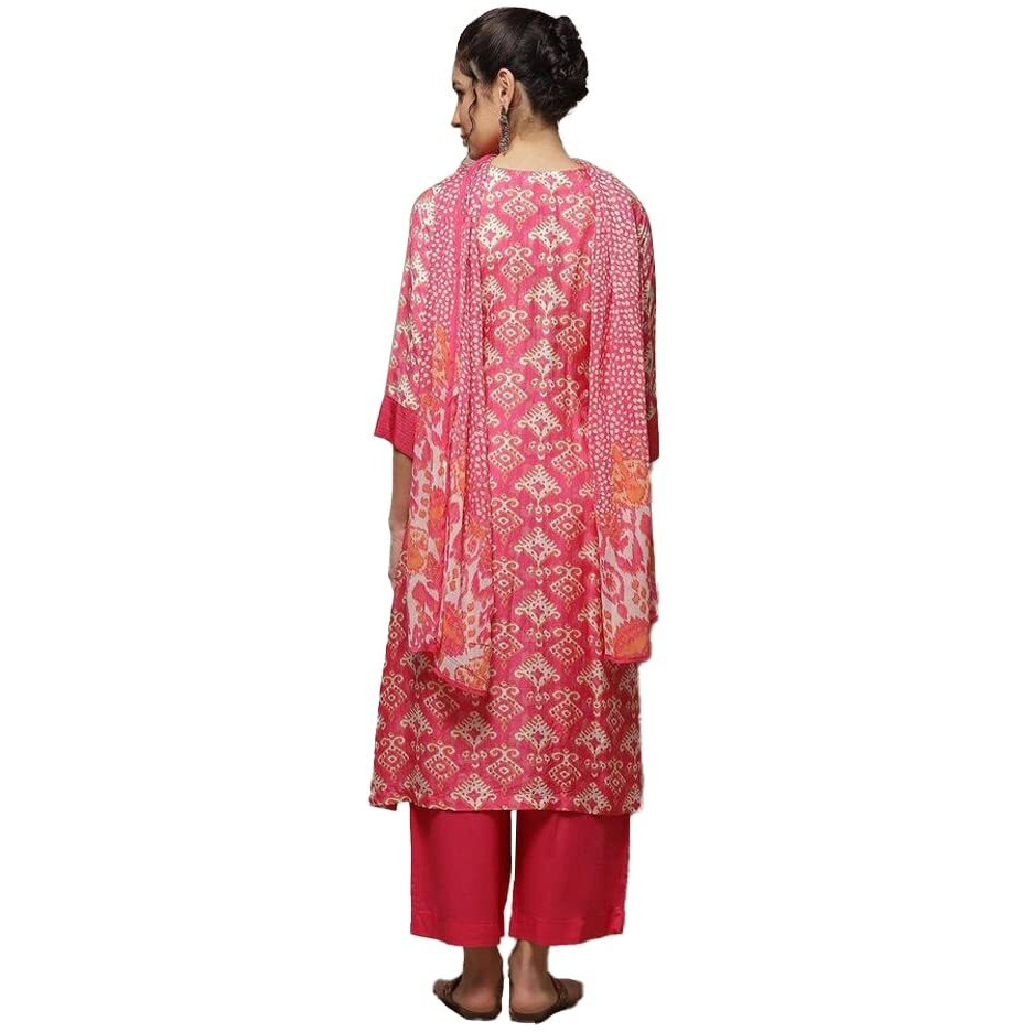 BIBA Women's Modal Printed Straight Salwar Kurta Dupatta (Skdassorted8434_Coral_38)