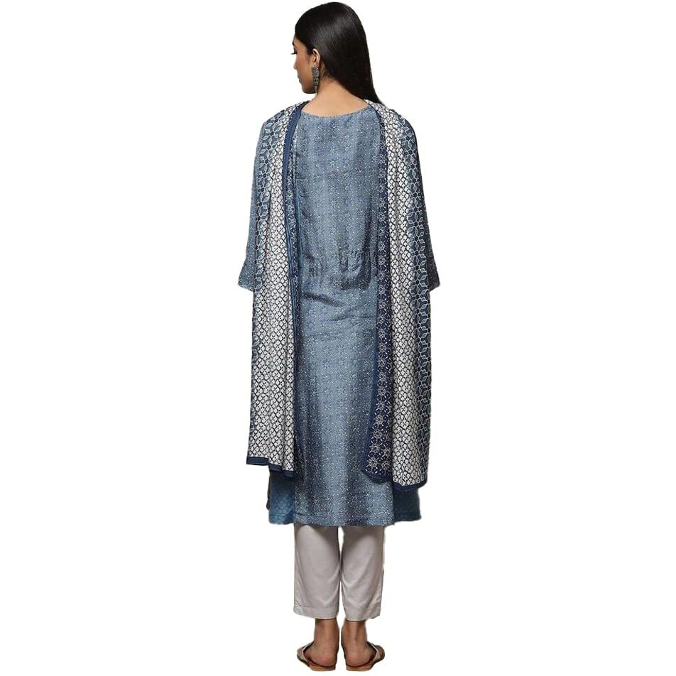 BIBA WOMEN PRINTED STRAIGHT SALWAR KURTA DUPATTA(SKDAJRAK FIL8431_BLUE_38)