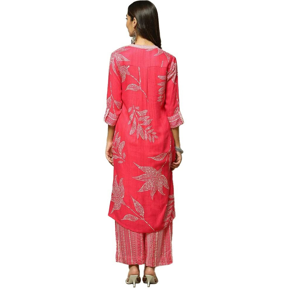 BIBA Rayon, Palazzo Set Women's Printed Straight Mix And Match(Assorted1960E_Pink_32)