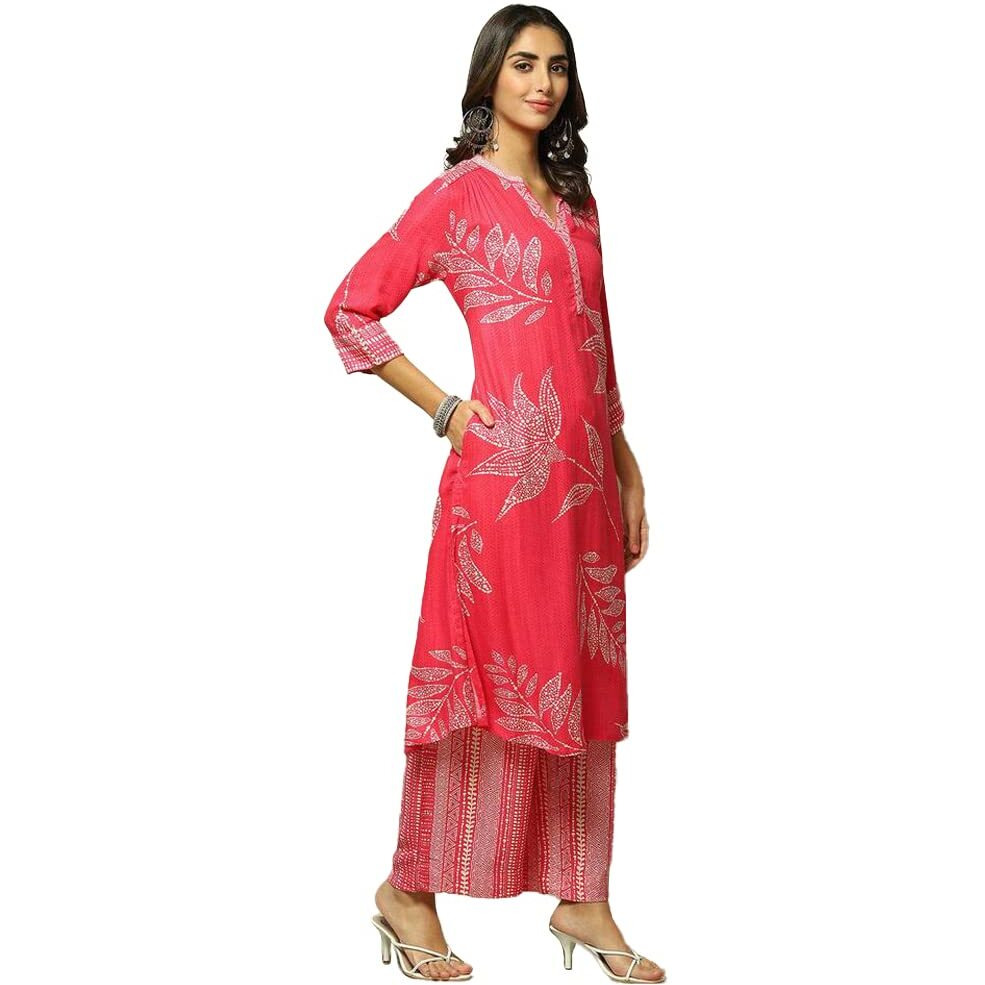 BIBA Rayon, Palazzo Set Women's Printed Straight Mix And Match(Assorted1960E_Pink_32)