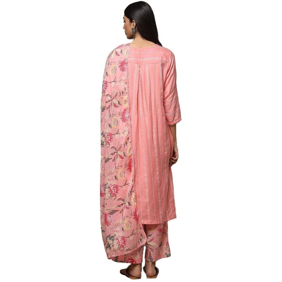 BIBA WOMEN PRINTED STRAIGHT SALWAR KURTA DUPATTA(SKDSUMMER B8436_PINK_32)