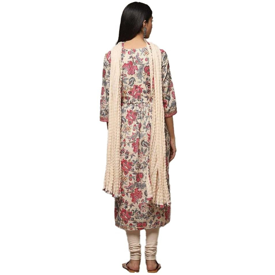 BIBA Voile Women Printed Fitted Salwar Kurta Dupatta(Skdassorted8655_Beige_38)