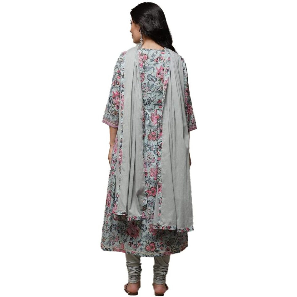 BIBA Women's Printed Fitted Salwar Kurta Dupatta(Skdassorted8655_Dul Sea Blue_36) - Voile