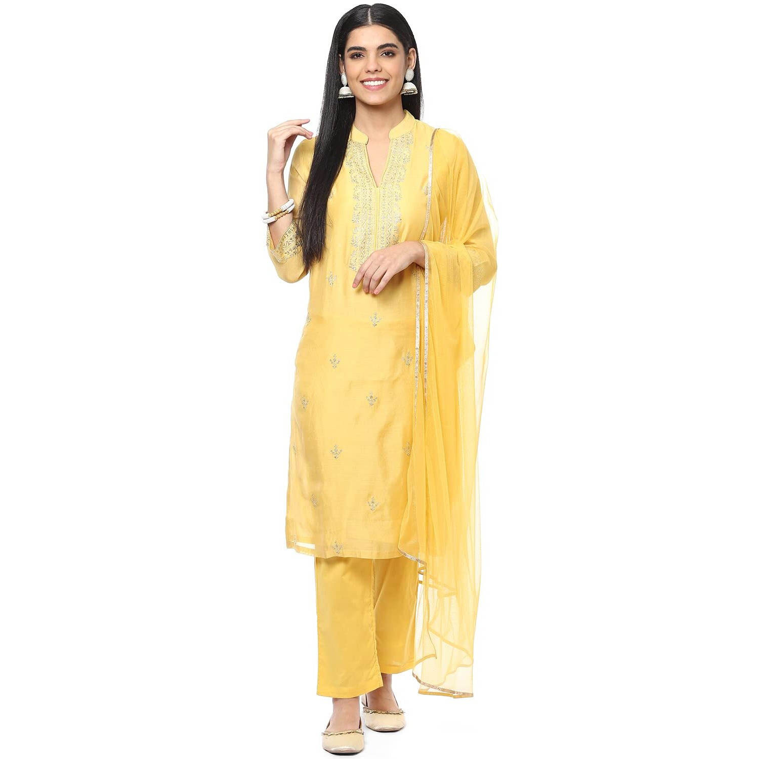 BIBA Polyester Blend Women Embroidery Salwar Kurta Dupatta(Skdassorted8491_Yellow_36)
