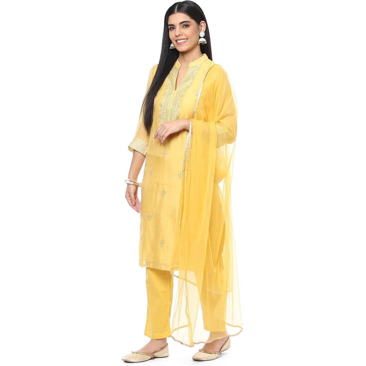 BIBA Polyester Blend Women Embroidery Salwar Kurta Dupatta(Skdassorted8491_Yellow_36)