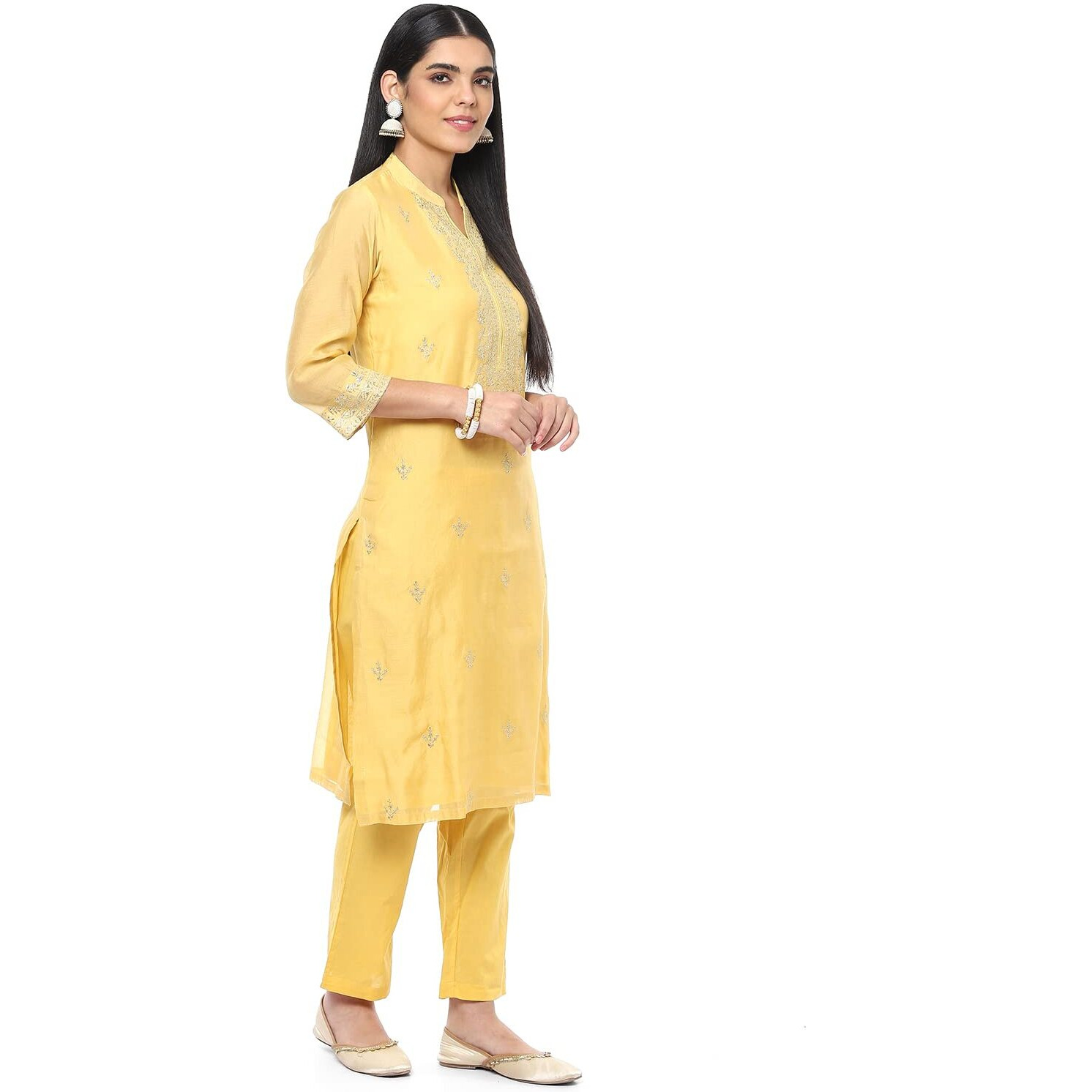 BIBA Polyester Blend Women Embroidery Salwar Kurta Dupatta(Skdassorted8491_Yellow_36)