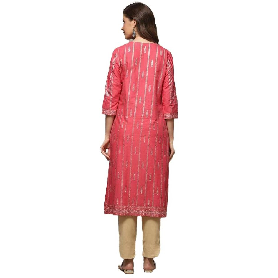 BIBA Cotton Women Printed Regular Mix and Match Kurta (Kolam Co18962_Pink_38)