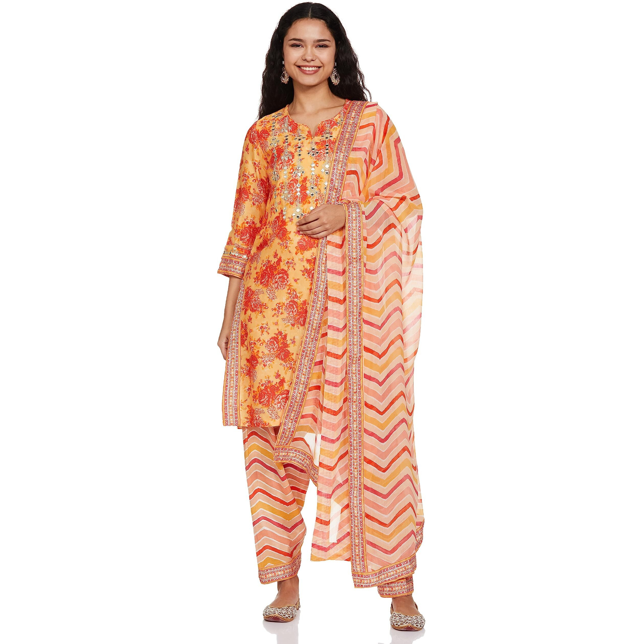 BIBA WOMEN PRINTED RELAXED SALWAR KURTA DUPATTA(SKDBANDHAN7872_YELLOW_42)