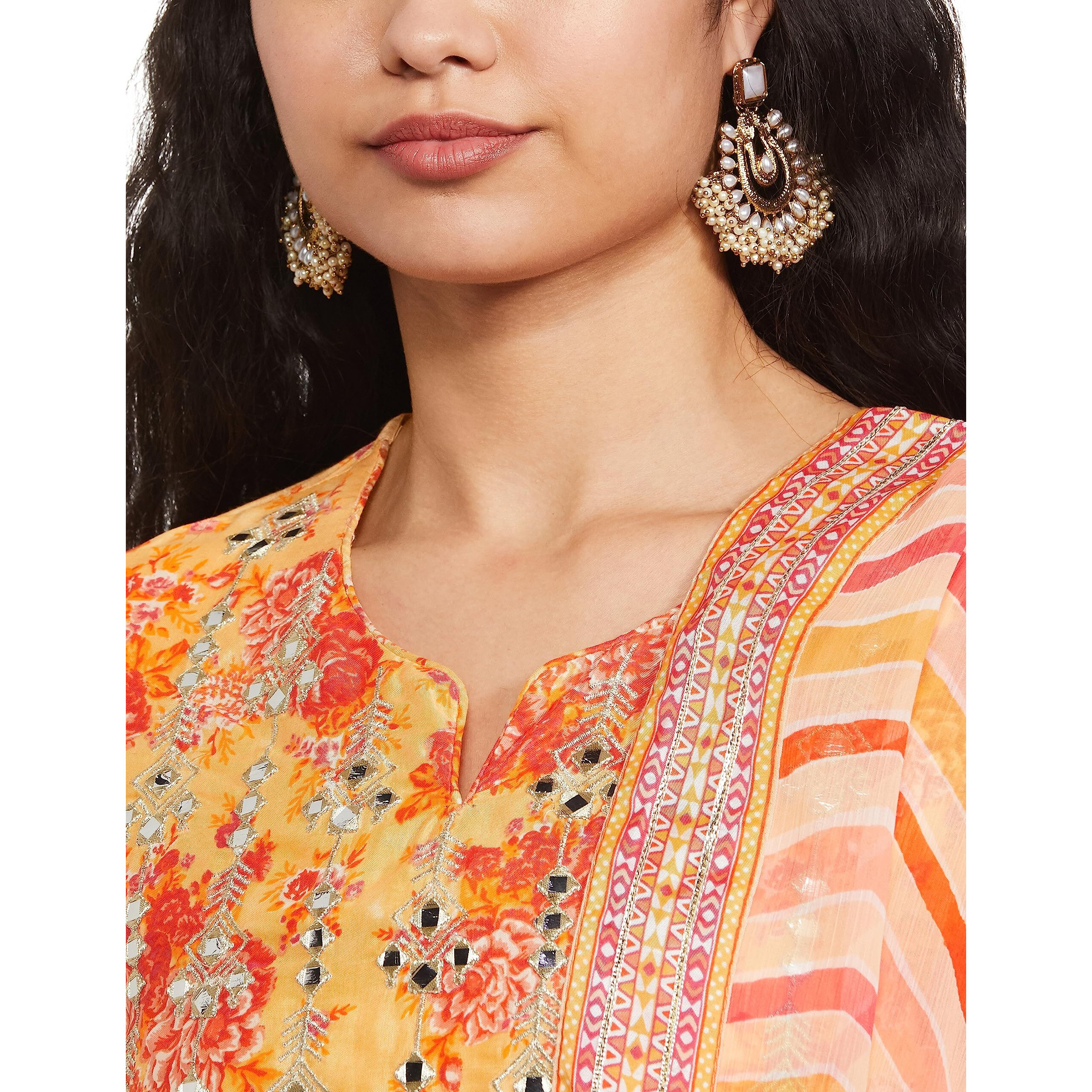 BIBA WOMEN PRINTED RELAXED SALWAR KURTA DUPATTA(SKDBANDHAN7872_YELLOW_42)