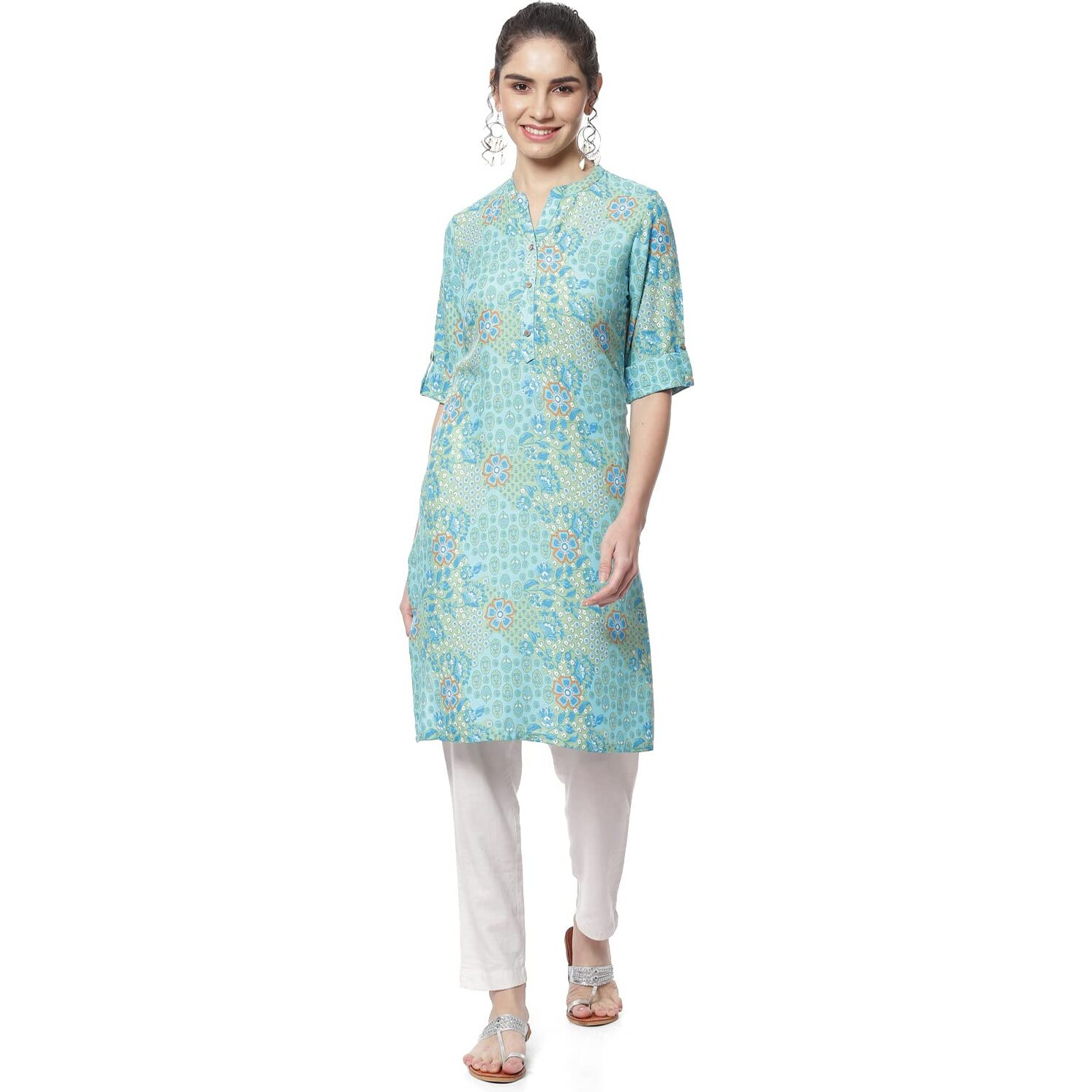 Rangriti Women's Blue Printed Straight Viscose Kurta (RMMELPP18143_XL)