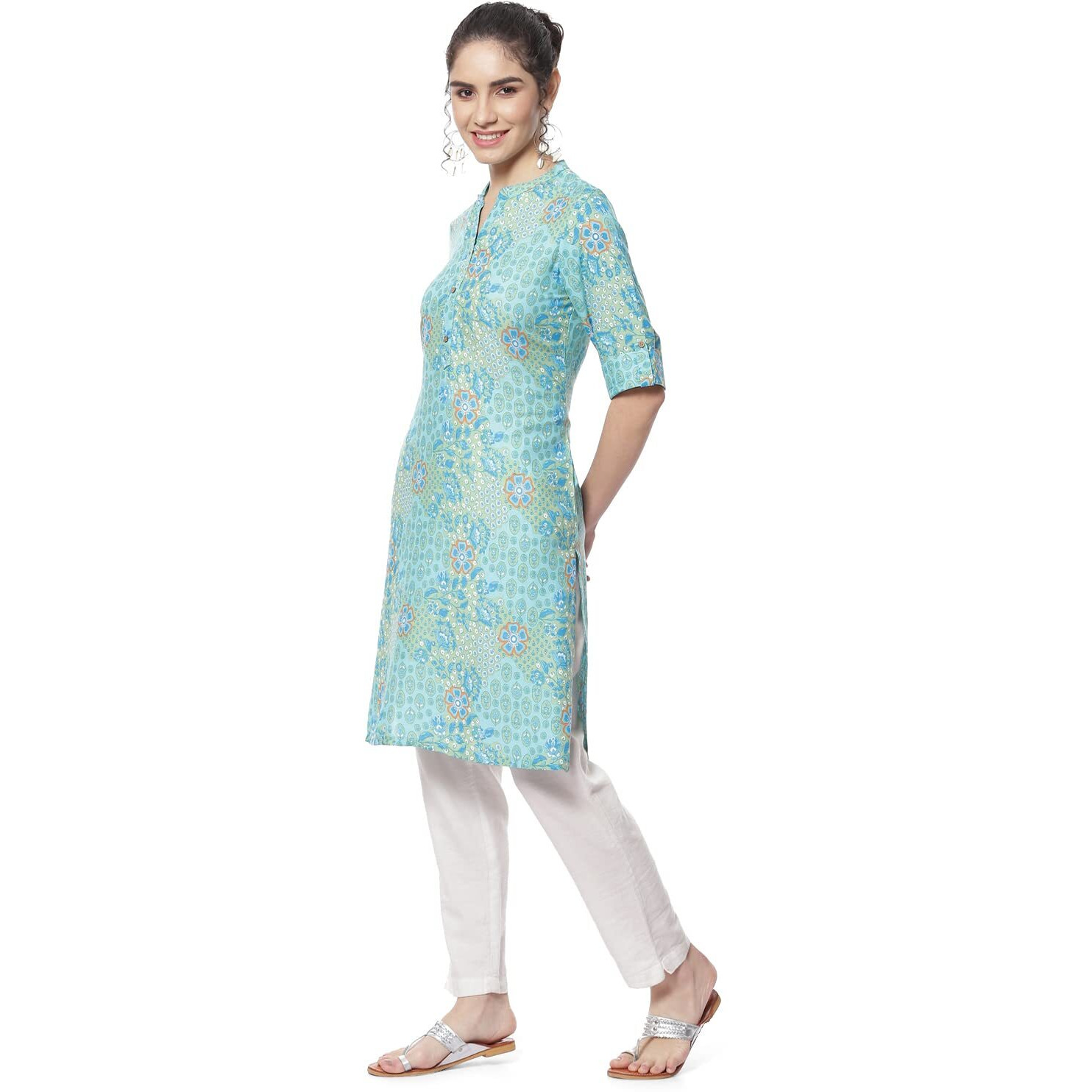 Rangriti Women's Blue Printed Straight Viscose Kurta (RMMELPP18143_XL)