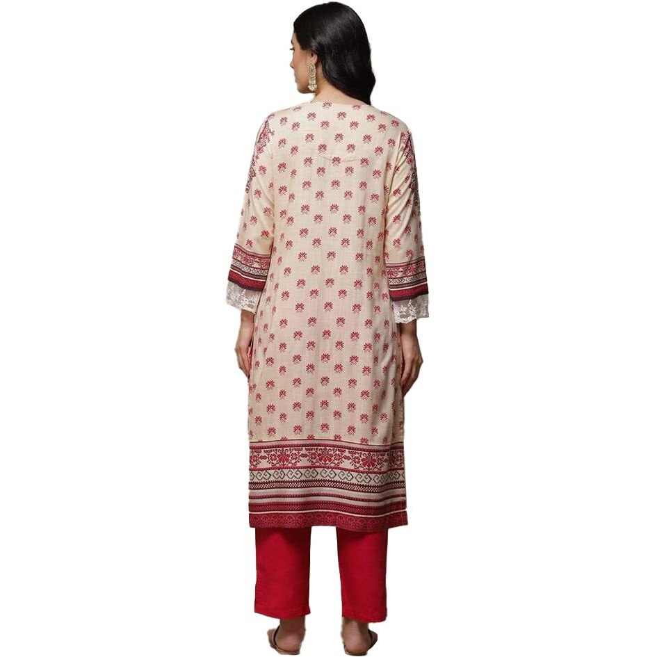 BIBA Printed Rayon Round Neck Women's Kurta (Pink,Size_38)