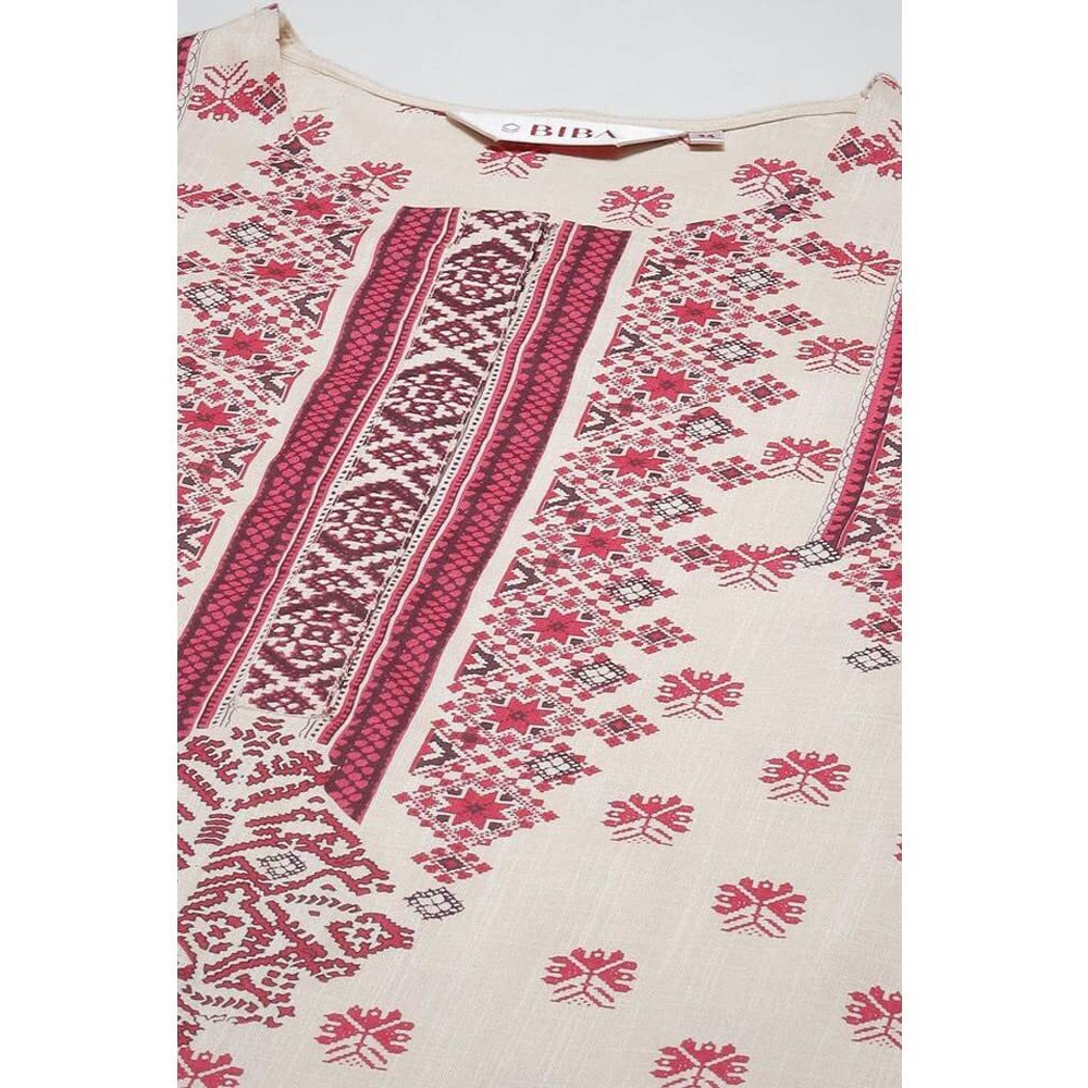BIBA Printed Rayon Round Neck Women's Kurta (Pink,Size_38)