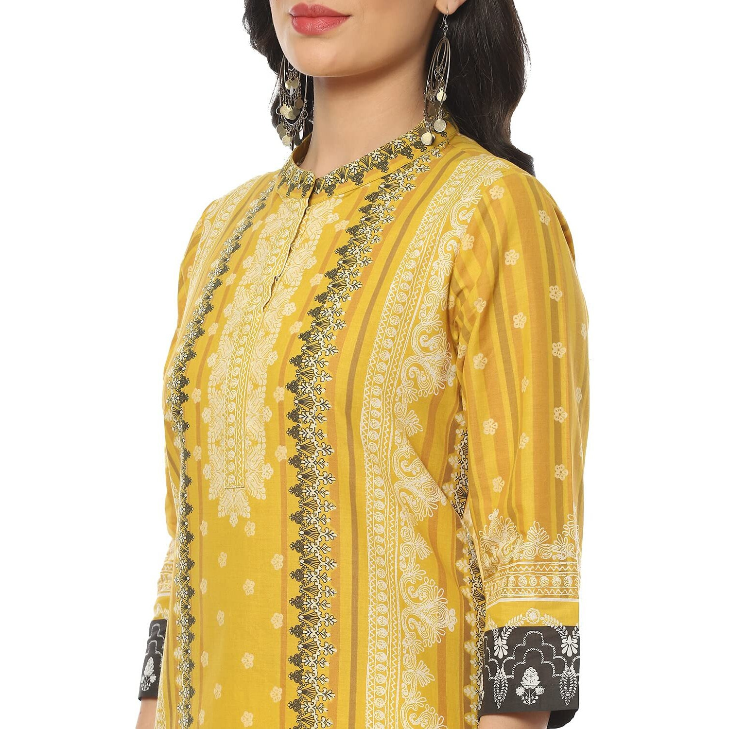 BIBA Women Cotton Printed Mix and Match Salwar Suit Set(Assorted19004_Ochre_32), Brown