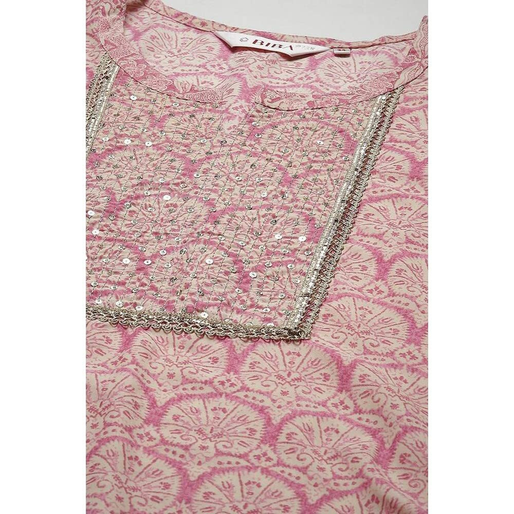 BIBA Polyester Blend Women Printed Straight Salwar Kurta Dupatta(Skdassorted8738_Pink_38)