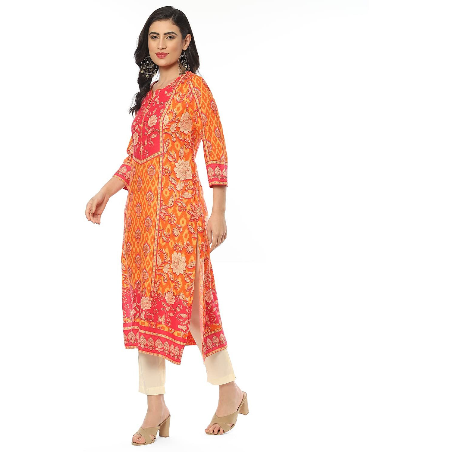 BIBA Women Rayon Printed Regular Mix and Match Kurta(Assorted19359_Orange_32)