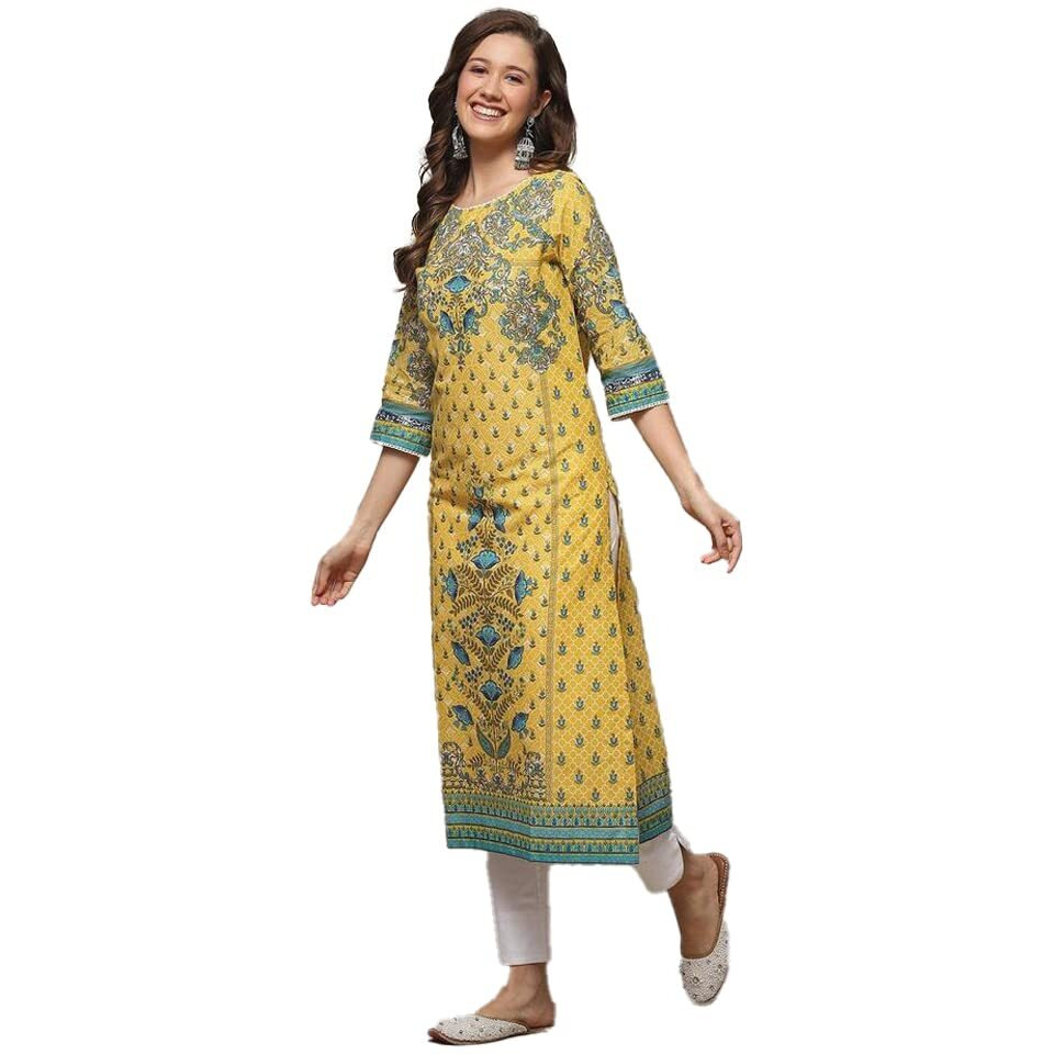 BIBA Women Cotton Printed Regular Mix and Match Kurta(Assorted19005_Yellow_32)