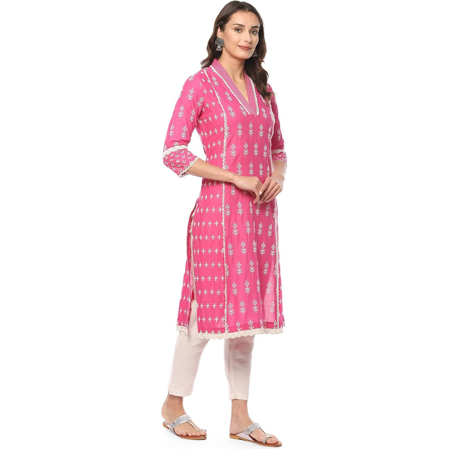 BIBA Cotton Women Solid Embroidred Regular Mix and Match Kurta(Color Po19315_Pink_40)