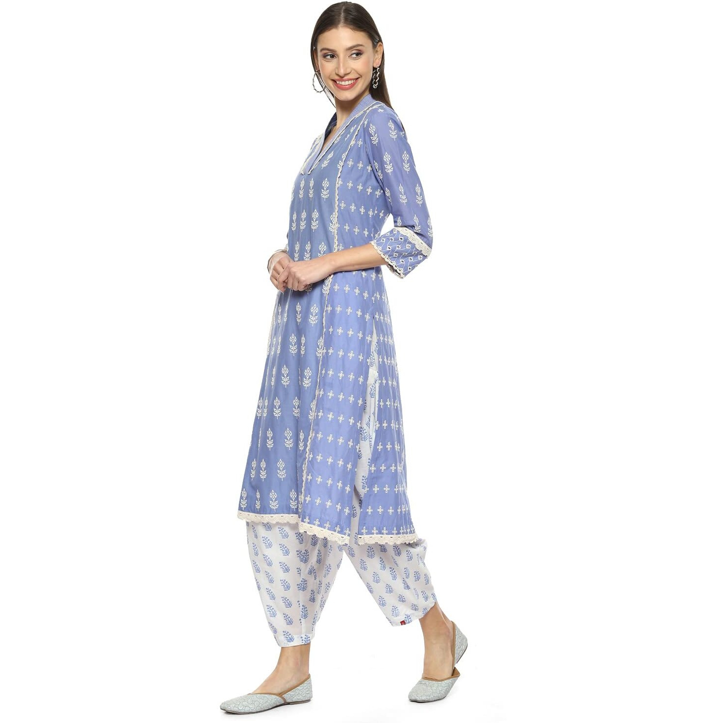 BIBA Cotton Women Solid Embroidred Regular Mix and Match Kurta(Color Po19315_Lilac_42)