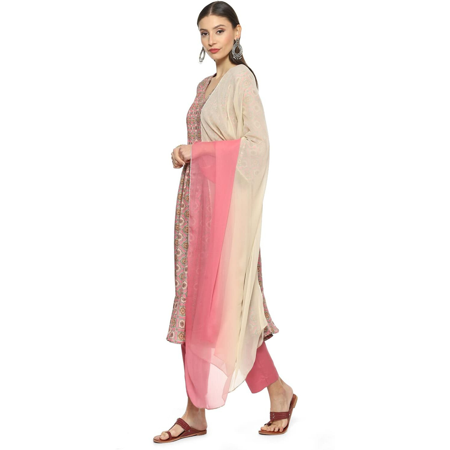 BIBA WOMEN PRINTED NARROW SALWAR KURTA DUPATTA(SKDAJRAK FI8515_PINK_40)
