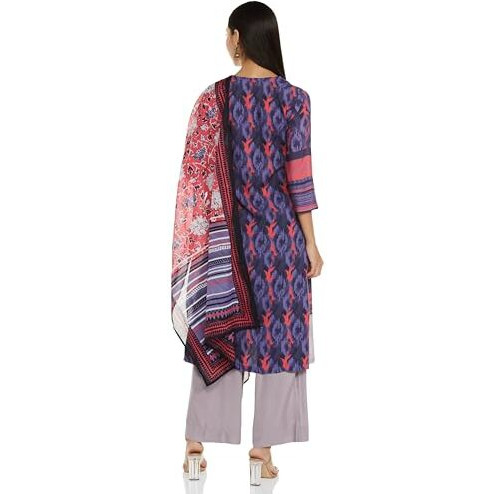 BIBA WOMEN PRINTED STRAIGHT SALWAR KURTA DUPATTA(SKDASSORTED8621E_INDIGO_32)