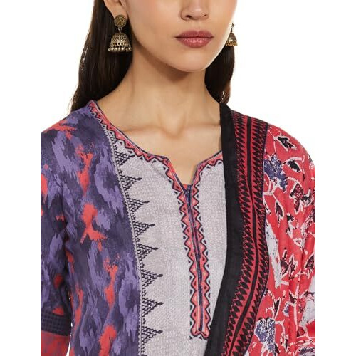 BIBA WOMEN PRINTED STRAIGHT SALWAR KURTA DUPATTA(SKDASSORTED8621E_INDIGO_32)