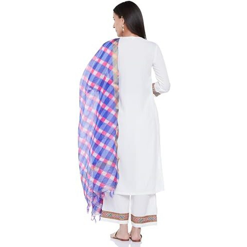 BIBA WOMEN PRINTED STRAIGHT SALWAR KURTA DUPATTA(SKDASSORTED8880E_OFF WHITE/BLUE_38)