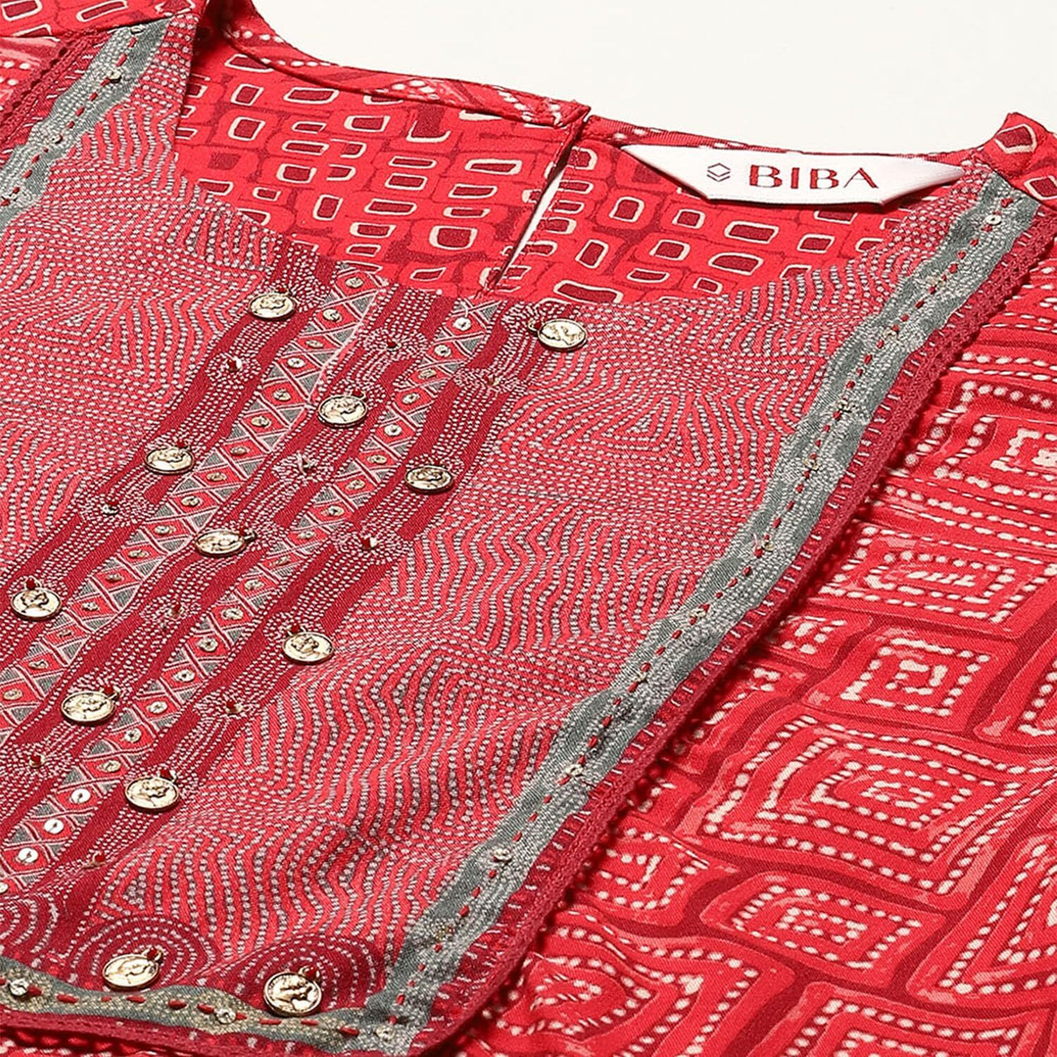 BIBA Women Printed Mix and Match(MNMTOP & TU19031E_Coral_32)