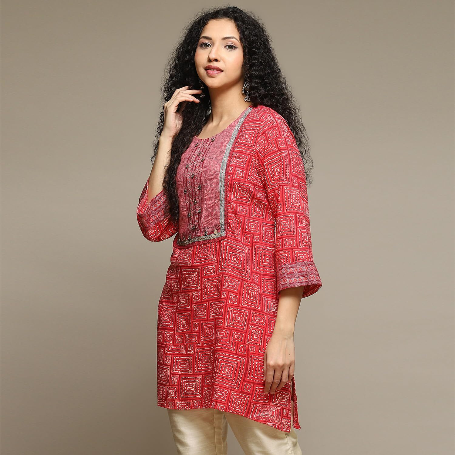 BIBA Women Printed Mix and Match(MNMTOP & TU19031E_Coral_32)