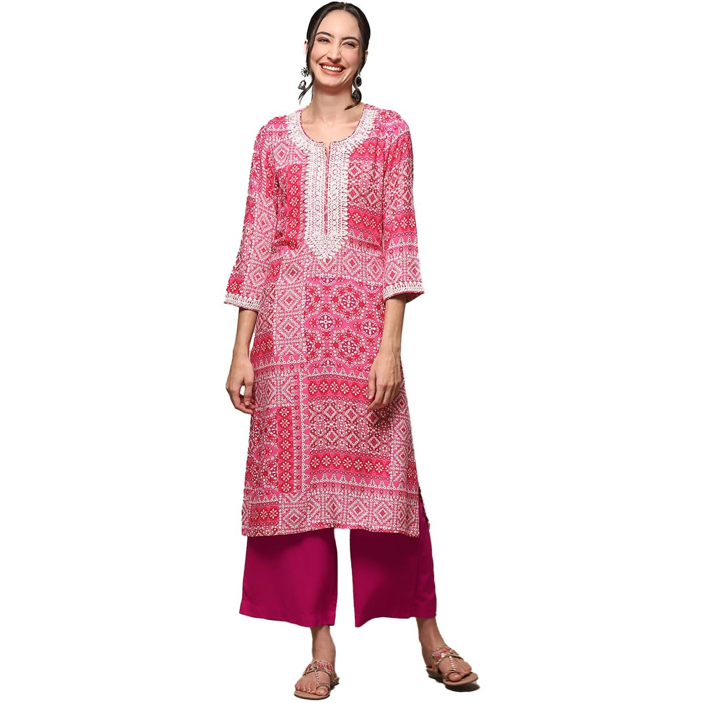 BIBA Women Printed Straight Mix and Match(RUHAANI 19563_Fuchsia_36)