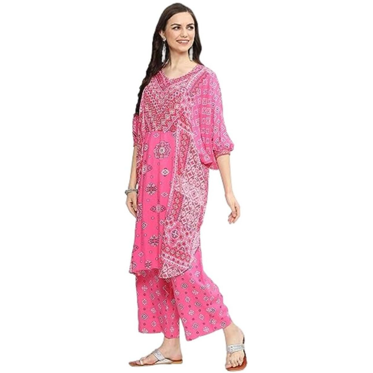 BIBA WOMEN PRINTED STRAIGHT MIX AND MATCH(RUHAANI 2081_FUCHSIA_34)