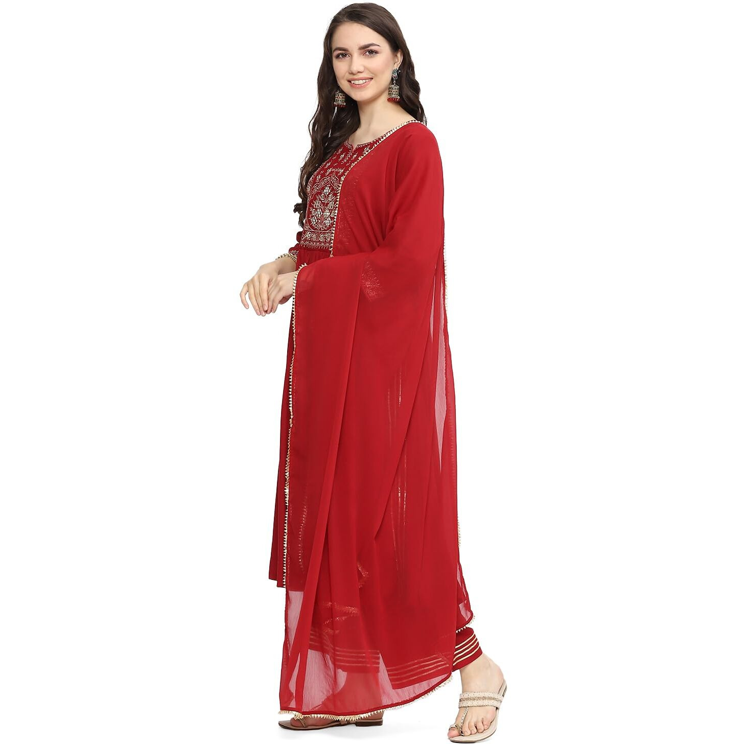 BIBA WOMEN EMBROIDERY GATHERED SALWAR KURTA DUPATTA(SKDASSORTED8911_MAROON_32)
