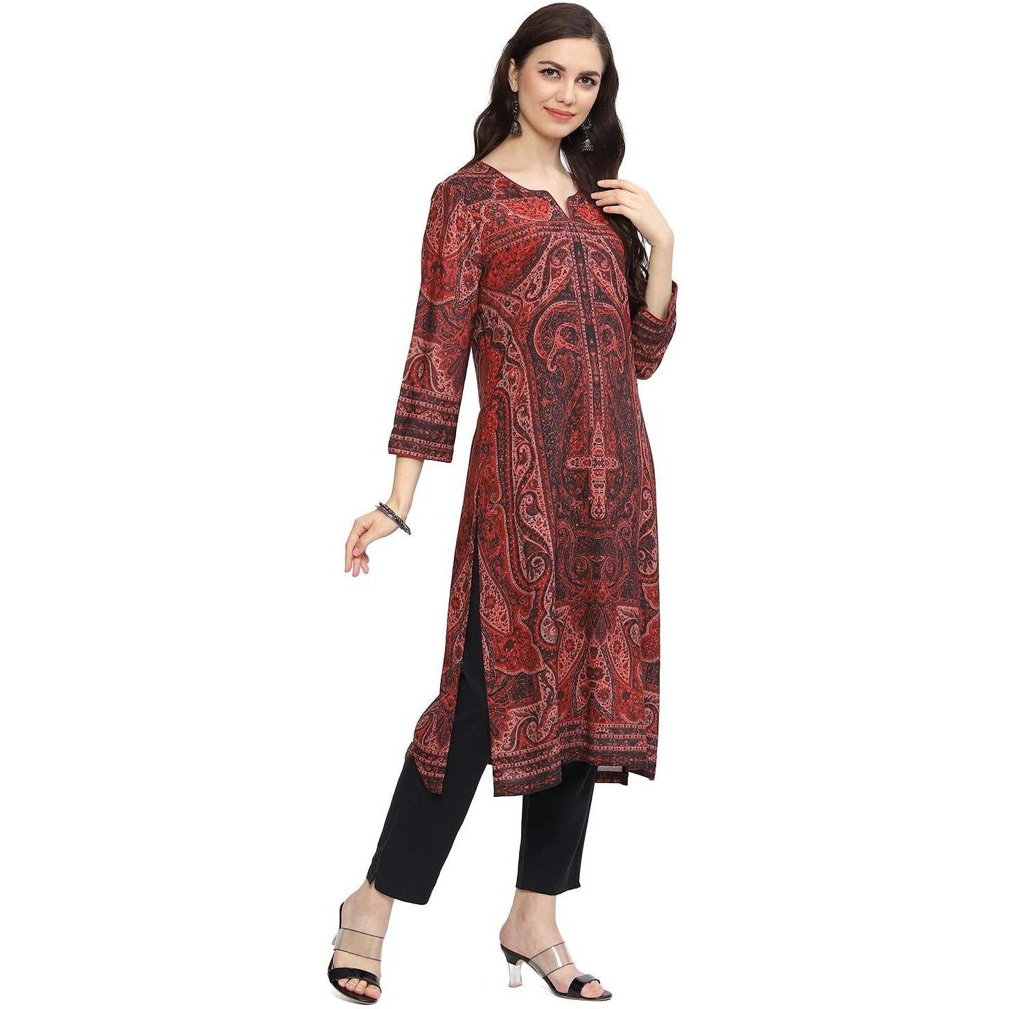 BIBA Women Printed Straight Mix and Match(Jamawar 19681_Dull RED_34)