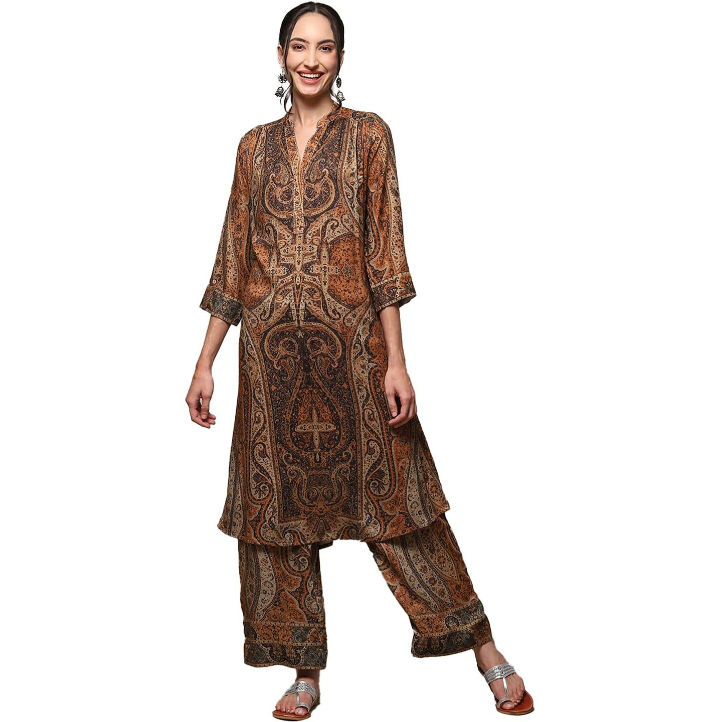 BIBA WOMEN PRINTED STRAIGHT MIX AND MATCH(JAMAWAR 2124_BEIGE_36)