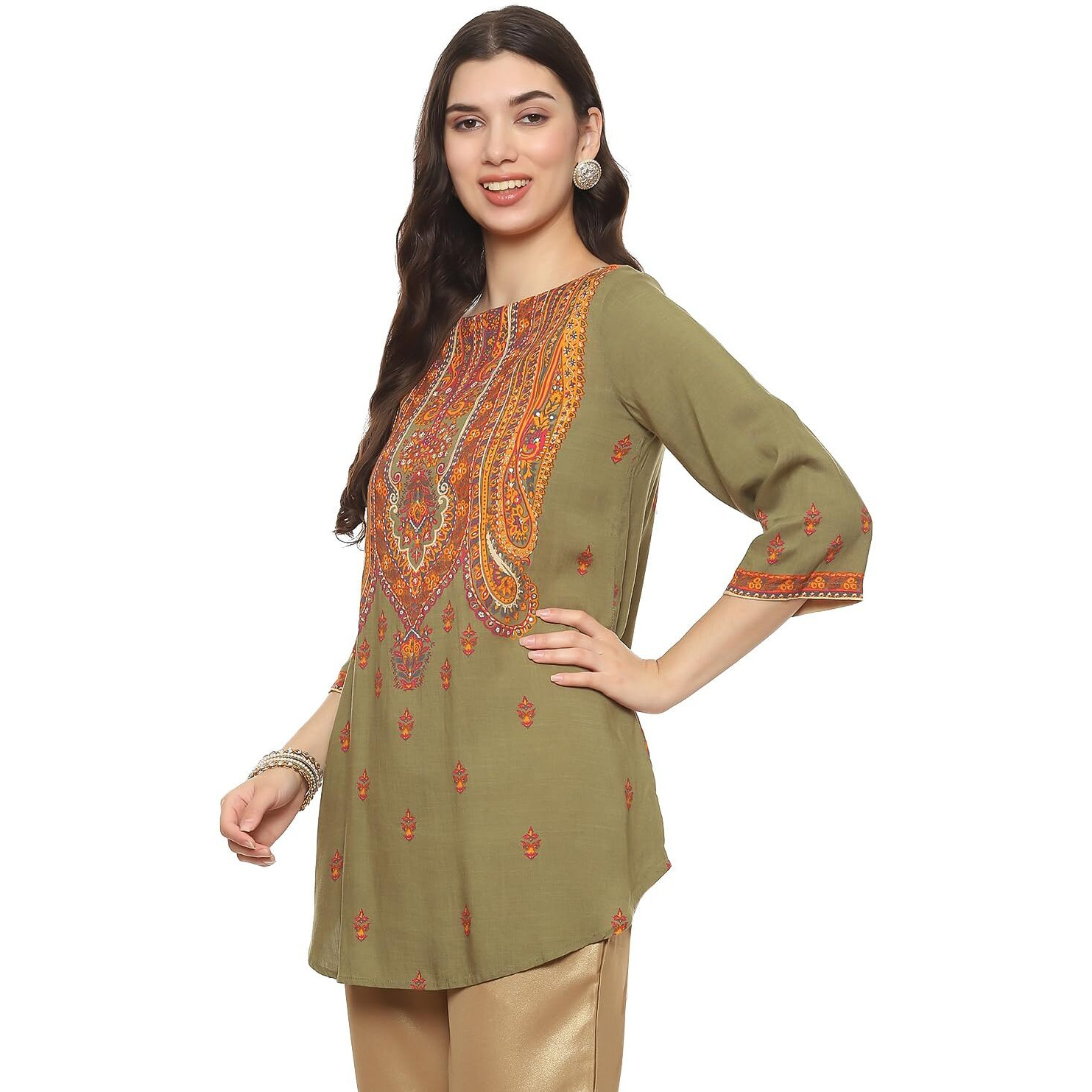 BIBA Women Printed Straight Mix and Match(Tops & T19730_Green_42)