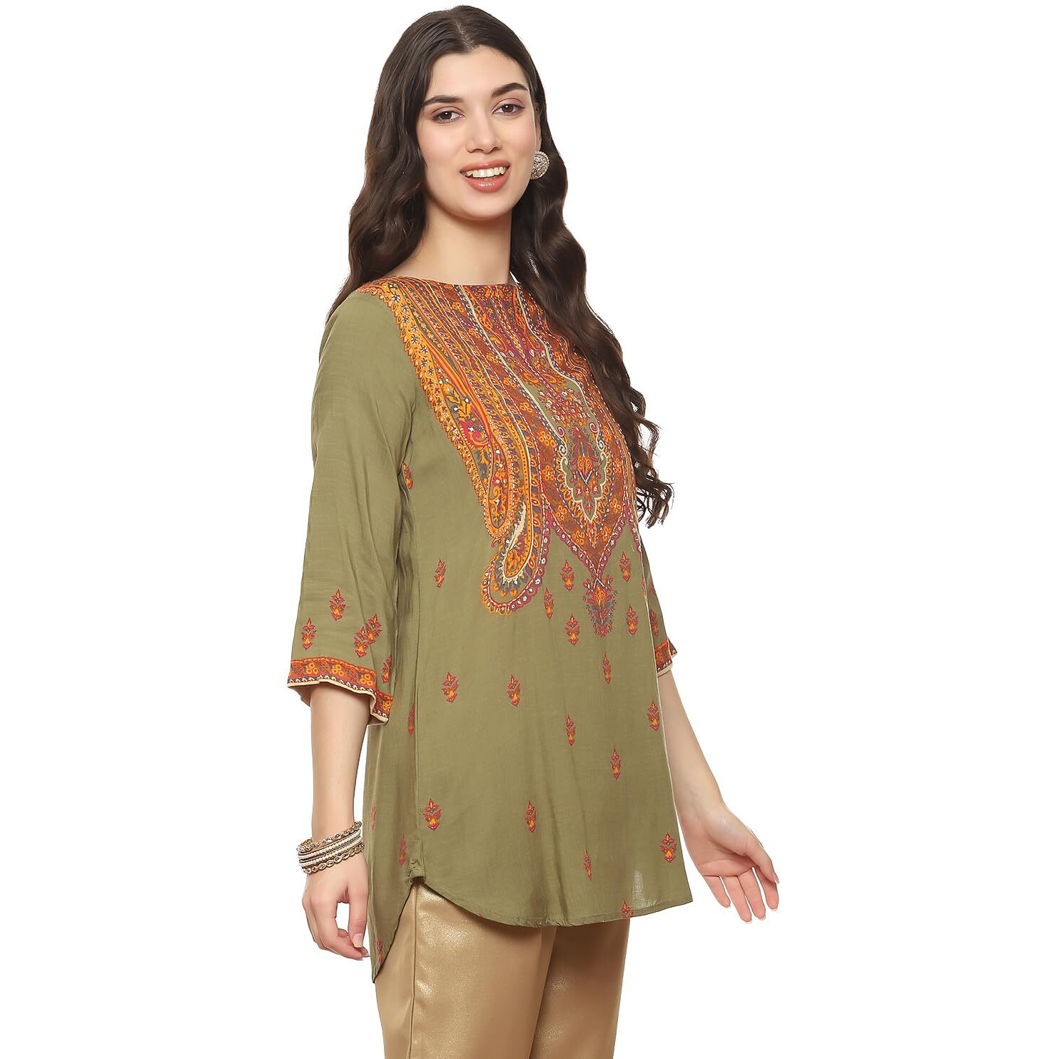BIBA Women Printed Straight Mix and Match(Tops & T19730_Green_42)
