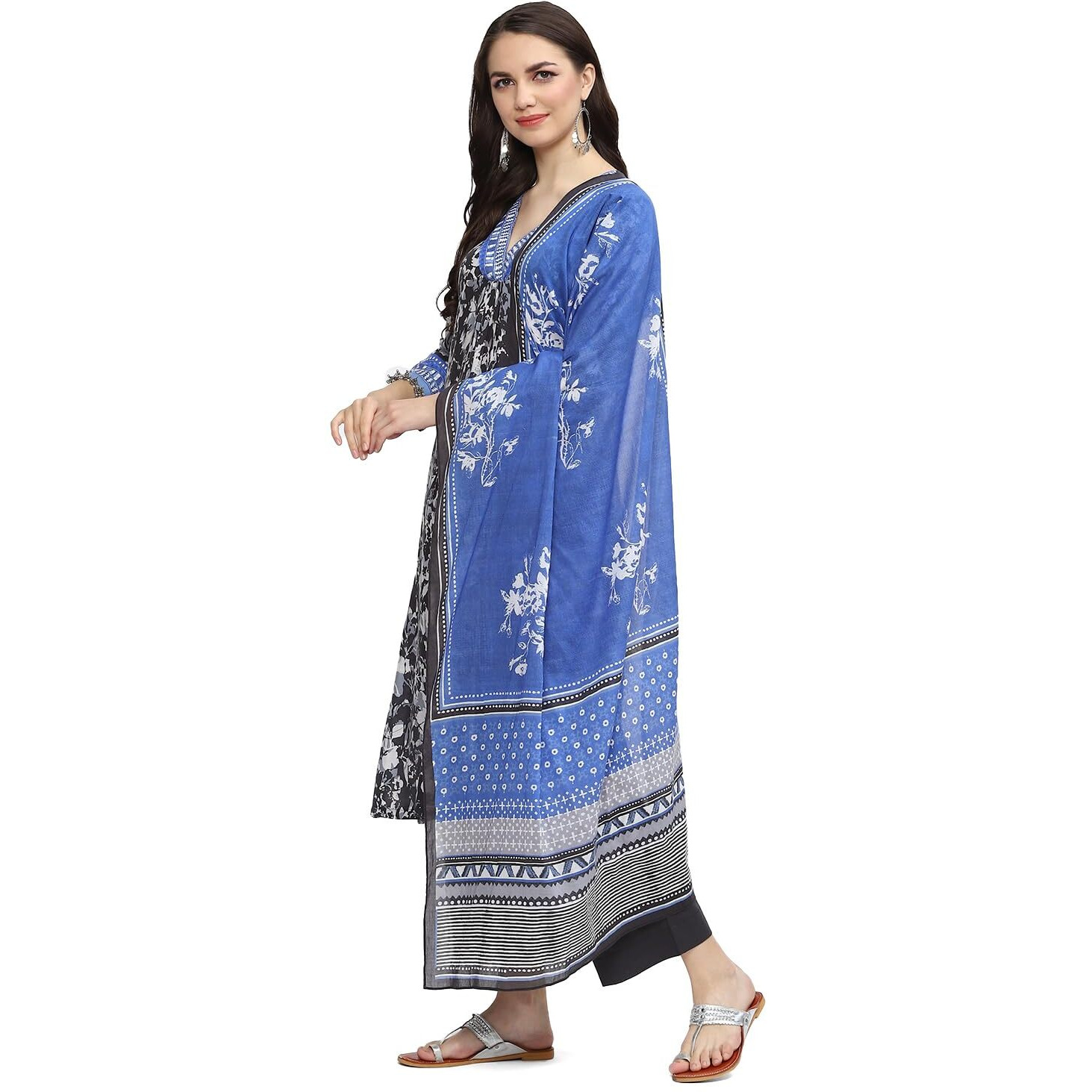 BIBA Women Rayon Printed Straight Salwar Kurta Dupatta(Skdassorted8948_Charcoal_38)