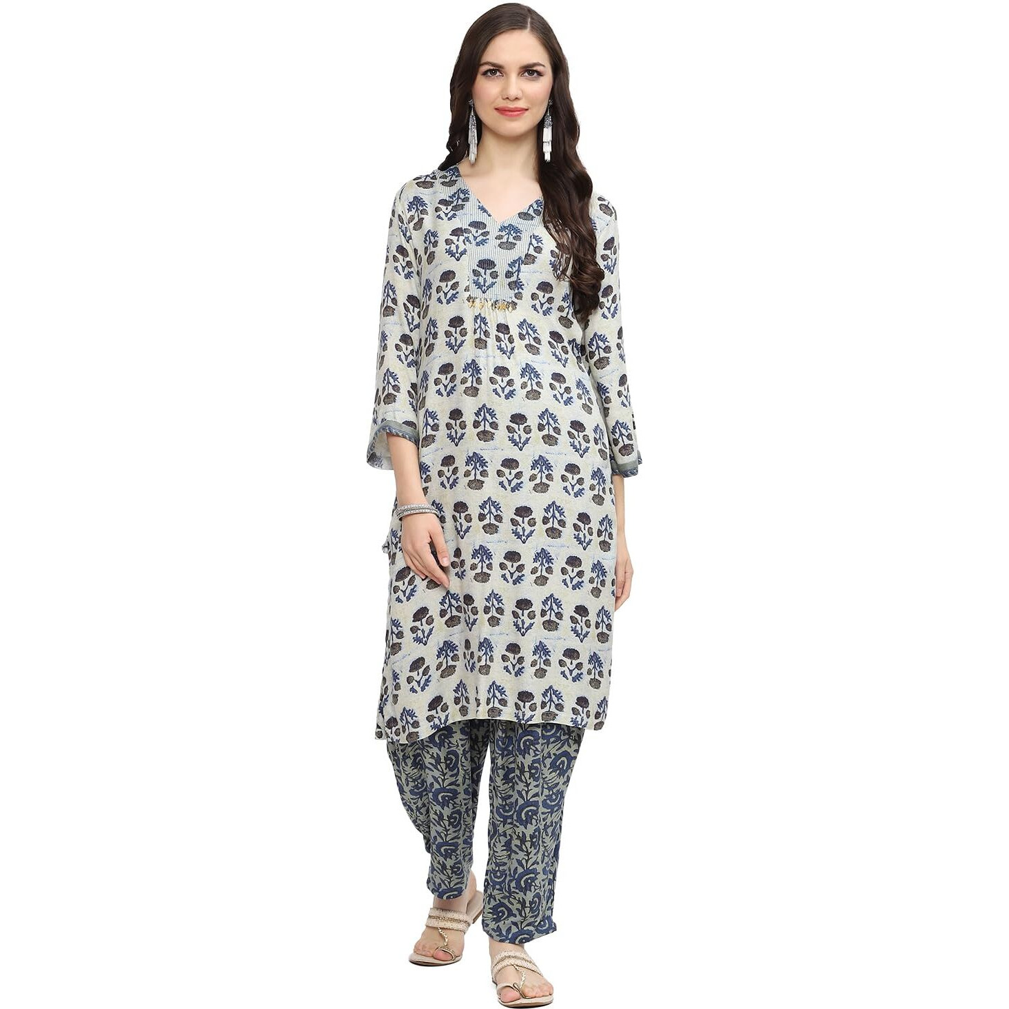 BIBA Women Printed Straight Mix and Match(2 PCS SE2127_BATK BLU_34)