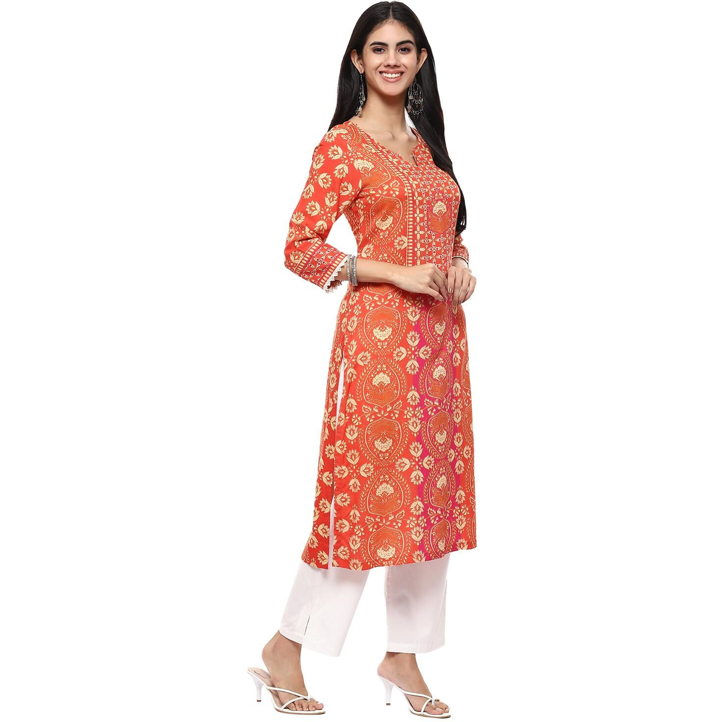 BIBA Women Printed Straight Mix and Match(MNMASSORTED19365_Orange_32)