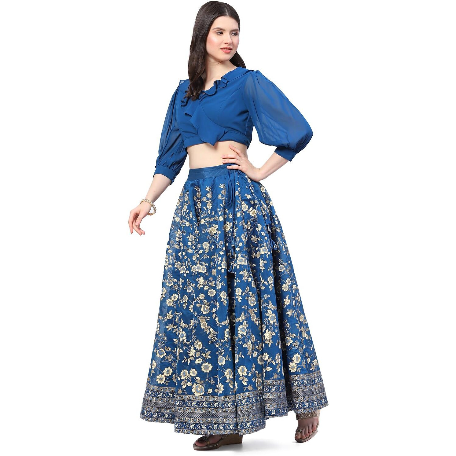 BIBA WOMEN PRINTED STRAIGHT SALWAR KURTA DUPATTA(SKDASSORTED8297_BLUE_42)