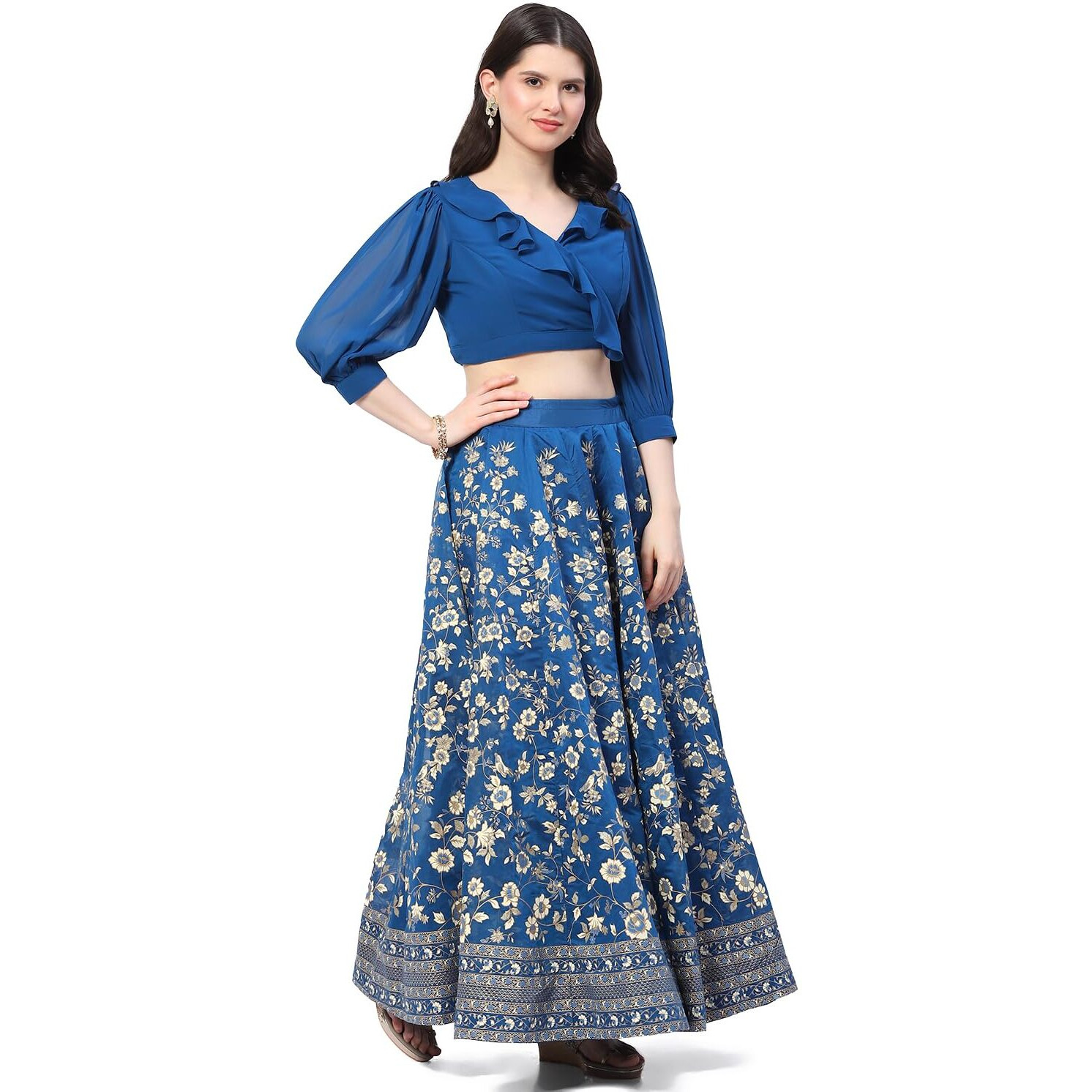 BIBA WOMEN PRINTED STRAIGHT SALWAR KURTA DUPATTA(SKDASSORTED8297_BLUE_42)