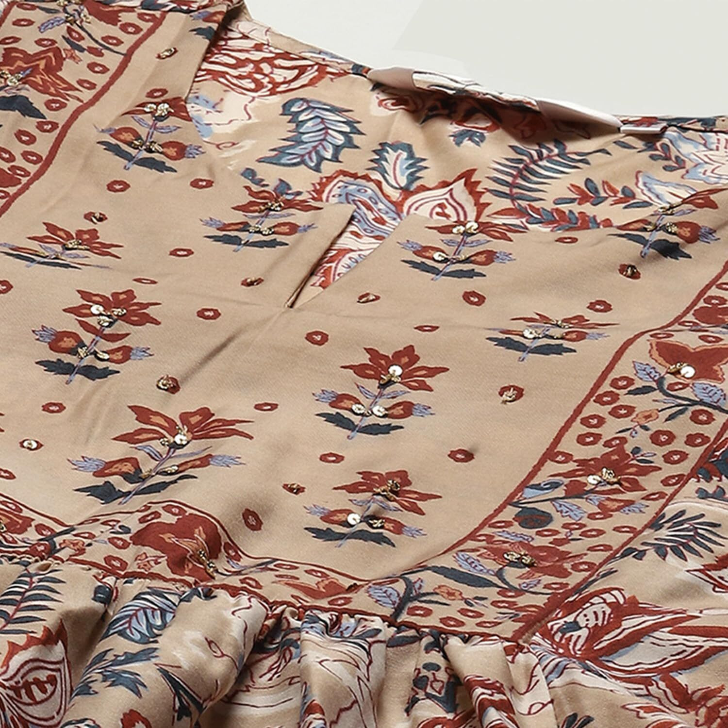 BIBA WOMEN PRINTED LAYERED SALWAR KURTA DUPATTA(SKDLINEAR C8892_BEIGE_34)