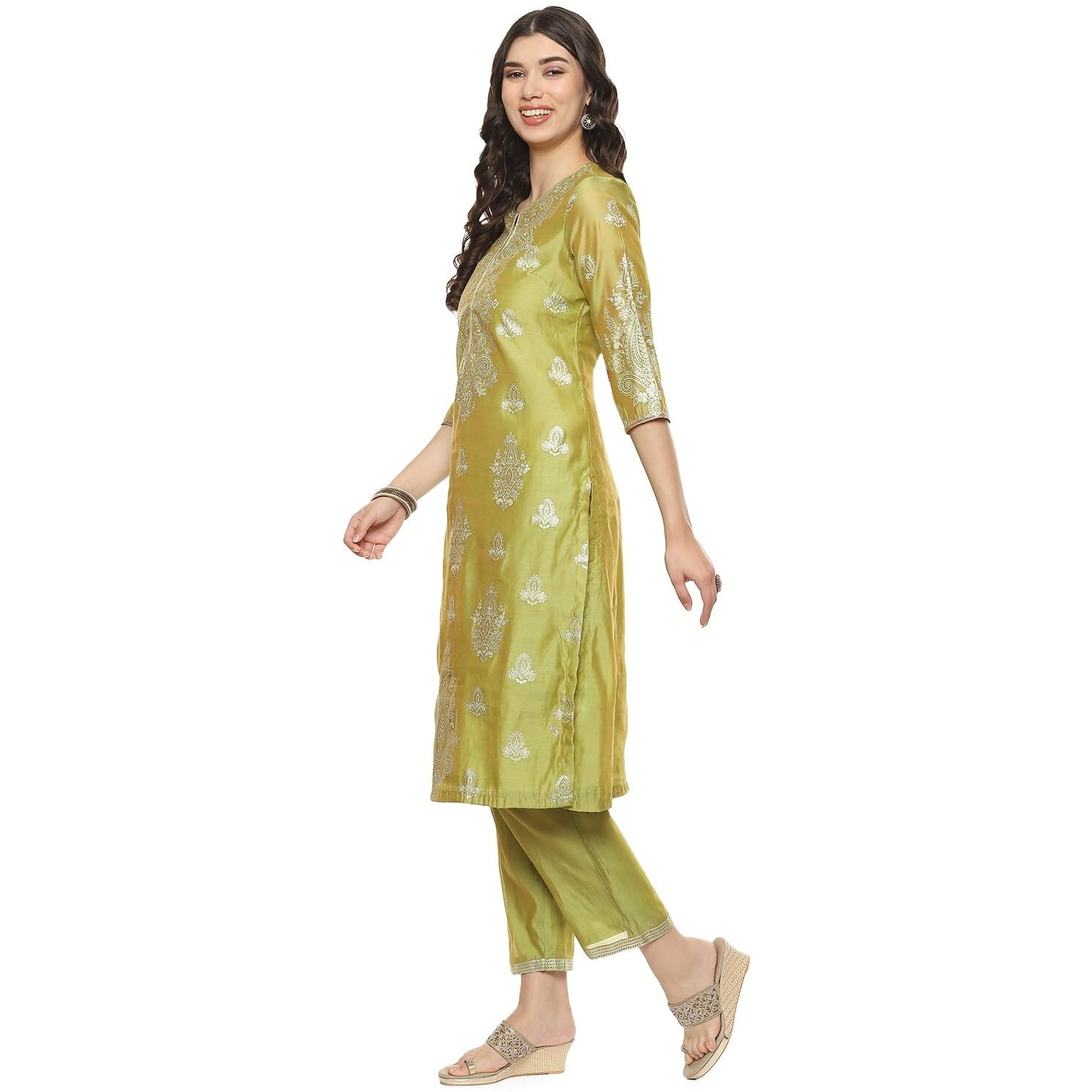BIBA WOMEN PRINTED STRAIGHT MIX AND MATCH(FESTIVE 2208_OLIVE_32)